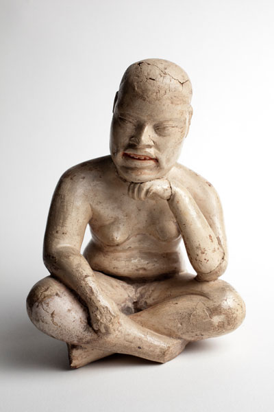 Seated figure with head resting on hand, Mexico, Puebla, Las Bocas