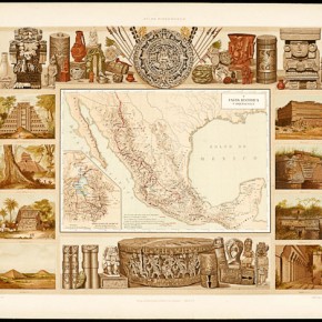 Carta histórica y arqueológica, Mexico City, 1885, Antonio García Cubas. Color lithograph. Atlas pintoresco y histórico de los Estados Unidos Mexicanos (Mexico, 1885)