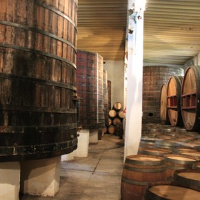 Wine barrels at Casa Madero winery